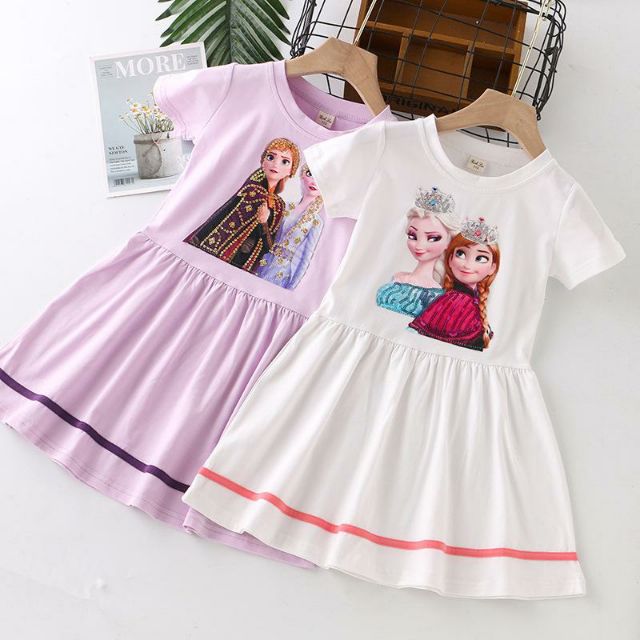 Váy Elsa Cho Bé Gái Chất Cotton Hàng Quảng Châu Mùa Hè Mẫu Mới 2021 (13-35Kg)