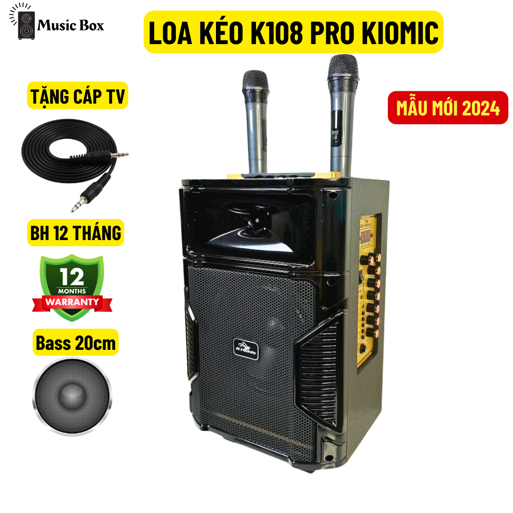 Loa Karaoke Bluetooth Di Động Vali Kéo Kiomic K108 Thùng Gỗ Âm Thanh Vòm Cực Hay (Tặng Kèm 2 Micro Không Dây Hát Cực Hay) Mẫu 2024
