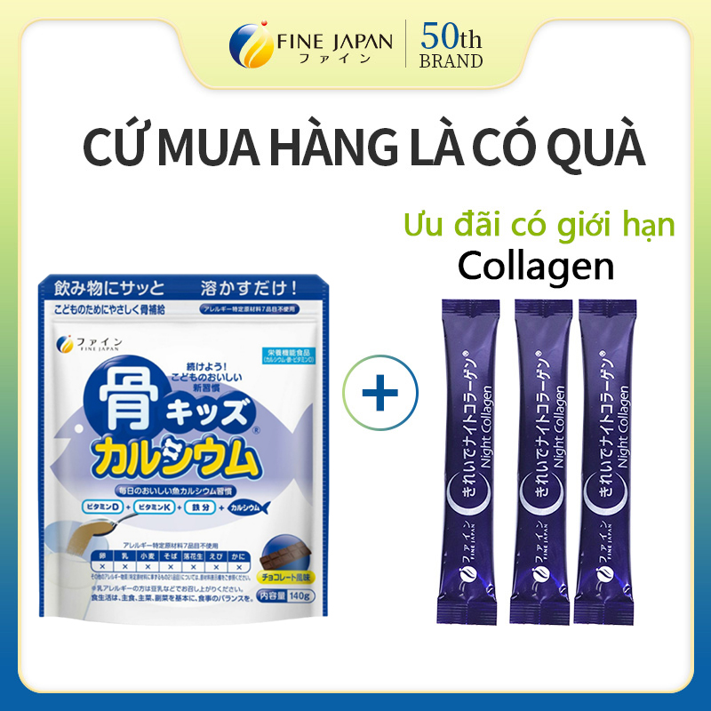 Bột canxi cá tuyết fine bone's calcium for kids fine japan bổ sung canxi phát triển chiều cao gói 140g