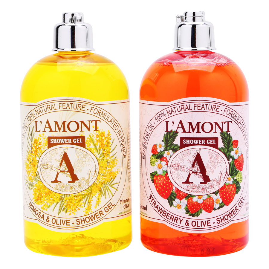 Combo 2 chai Sữa Tắm LAmont En Provence Hương Dâu Tây và Hương Hoa Mimosa 500ml/chai