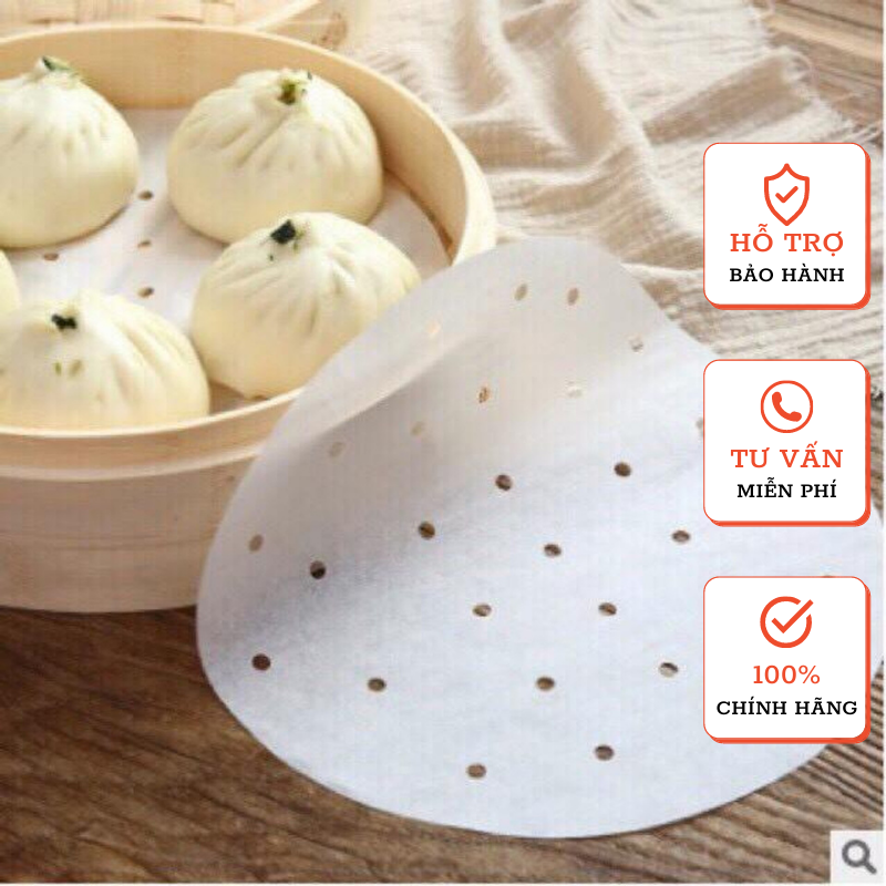 Tập 100 tờ giấy nến đục lỗ chống dính dùng cho nồi chiên không dầu, hấp bánh