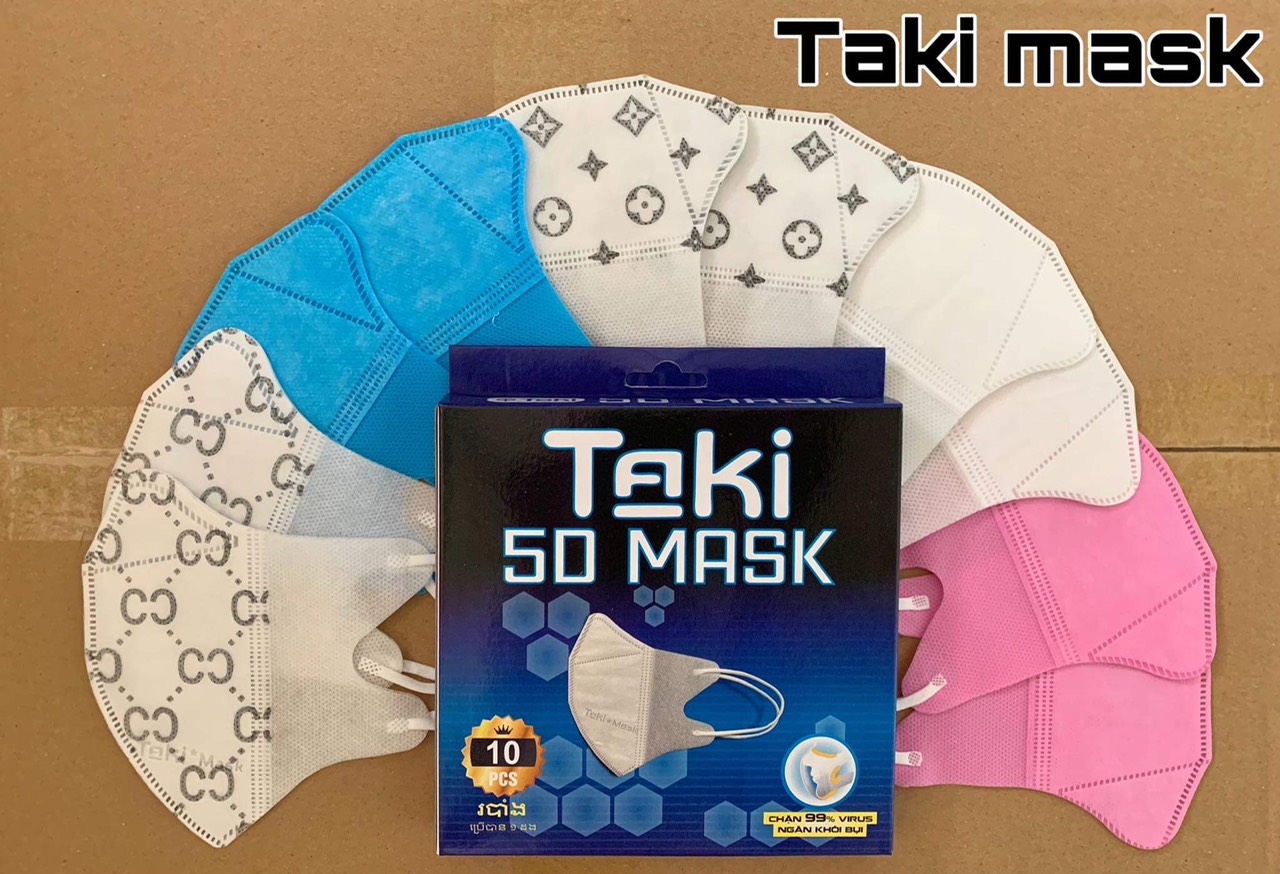 Sét 50 chiếc khẩu trang 5D Taki Mask hộp ( 10 chiếc ), sản xuất theo quy trình của Nhật Bản đảm bảo an toàn tuyệt đối khi sử dụng. Đạt tiêu chuẩn IOS, khẩu trang 5D , ( màu trắng, màu xanh)
