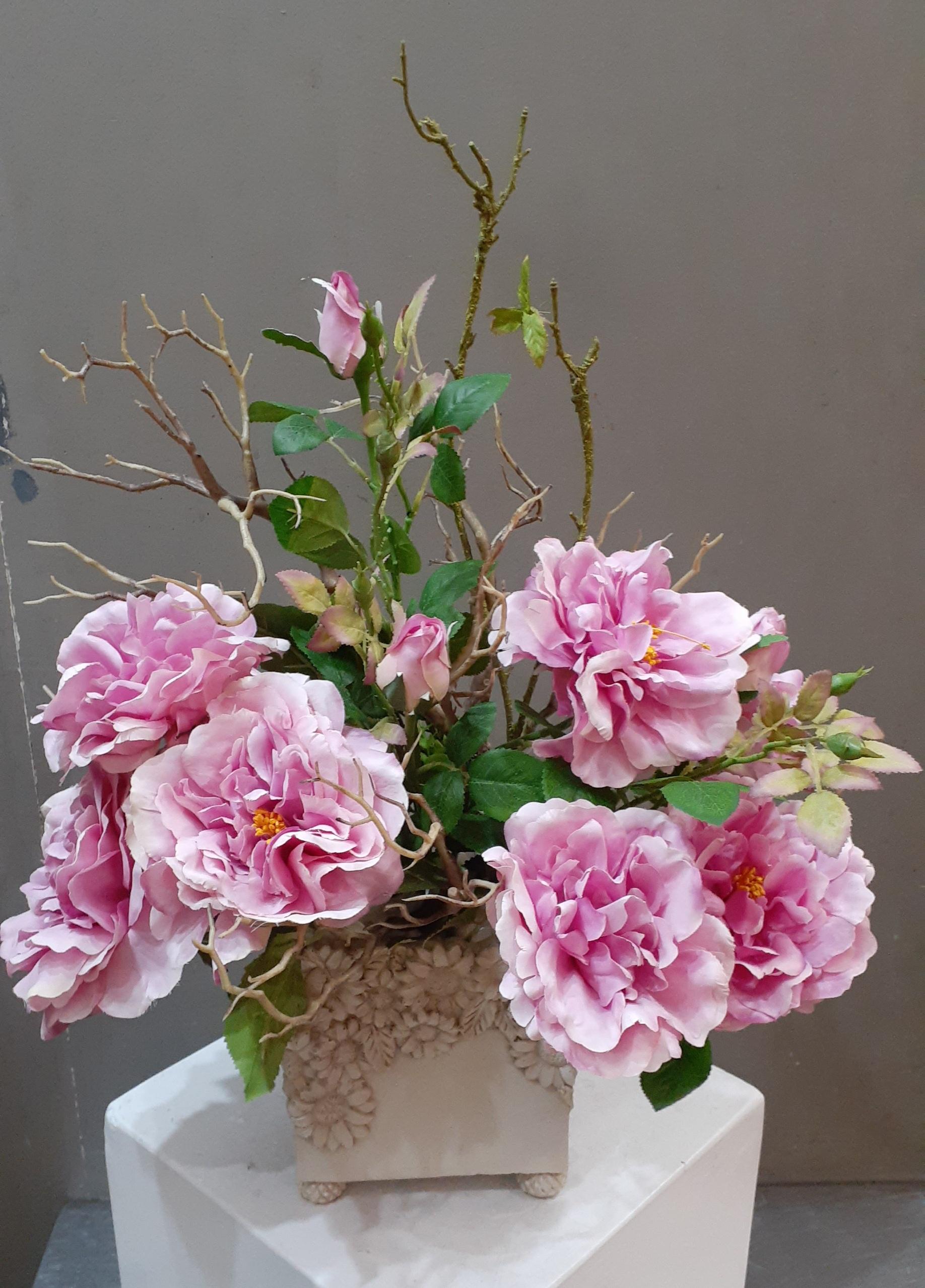 chậu hoa hồng mẫu đơn chậu vuông trang trí để bàn