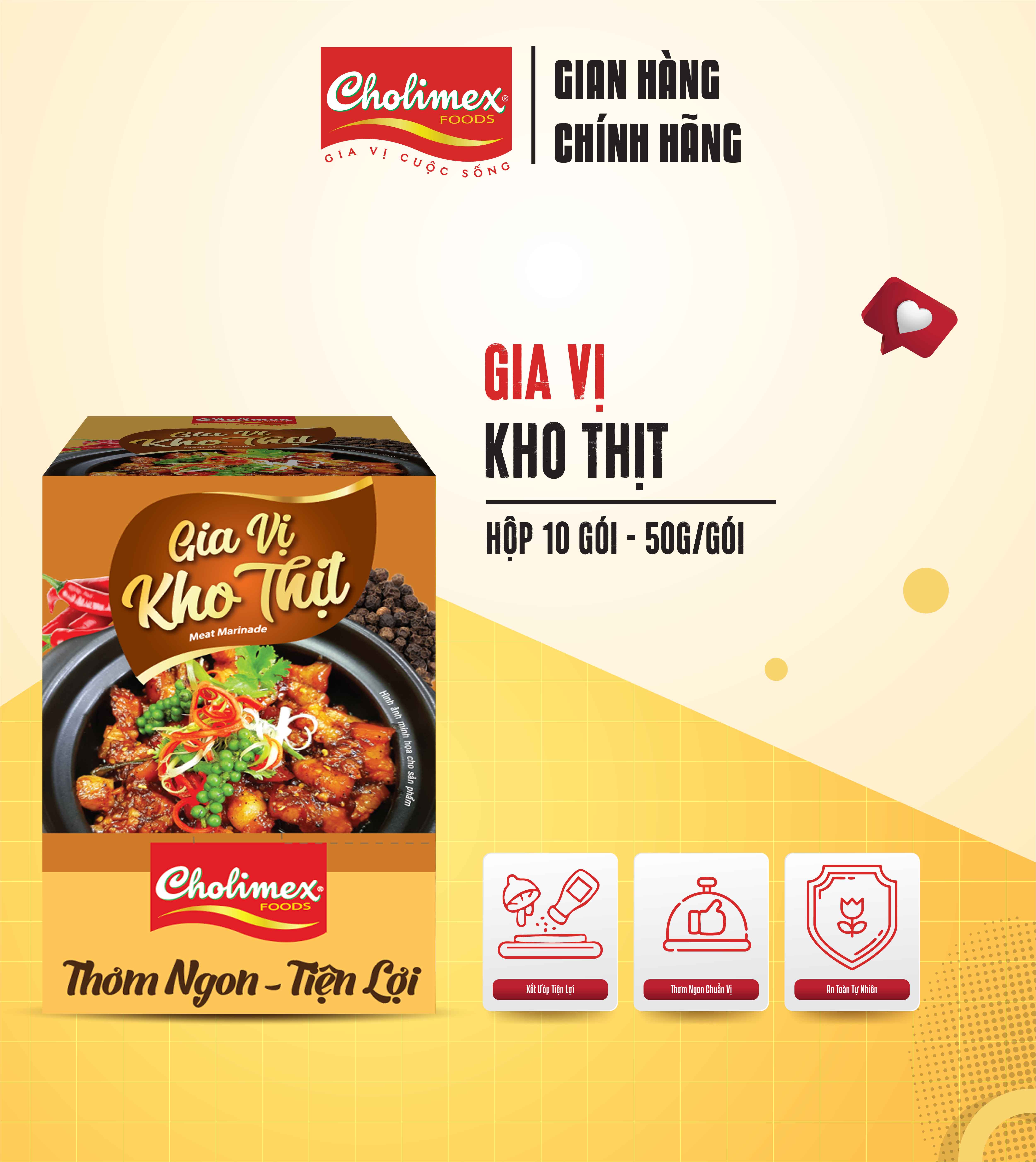  Hộp Gia Vị Kho Thịt Cholimex 50g  10 Gói Hộp  – Gia Vị Nấu Ăn Tiện Lợi – Thịt Kho Ngon Đậm Đà Chuẩn Vị Việt 