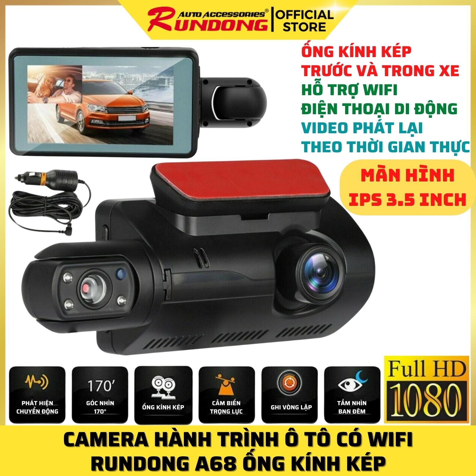 Camera hành trình xe ô tô Rundong A68 1080P | Wifi App kết nối di động, ống kính trong xe xoay 360°, DVR 1080P hồng ngoại ban đêm siêu sáng