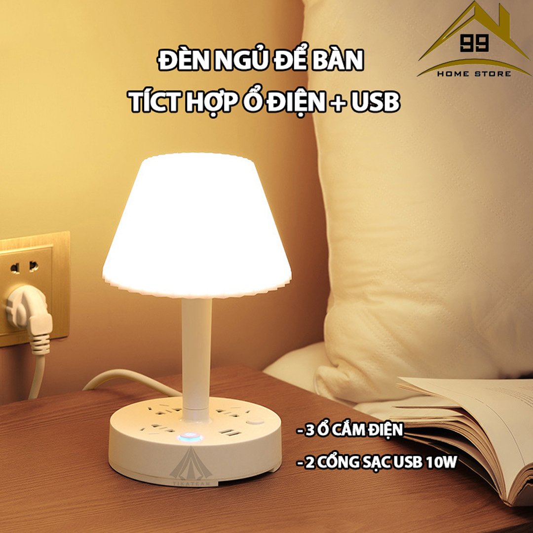 Đèn ngủ đa năng có ổ cắm điện, cổng USB sạc nhanh