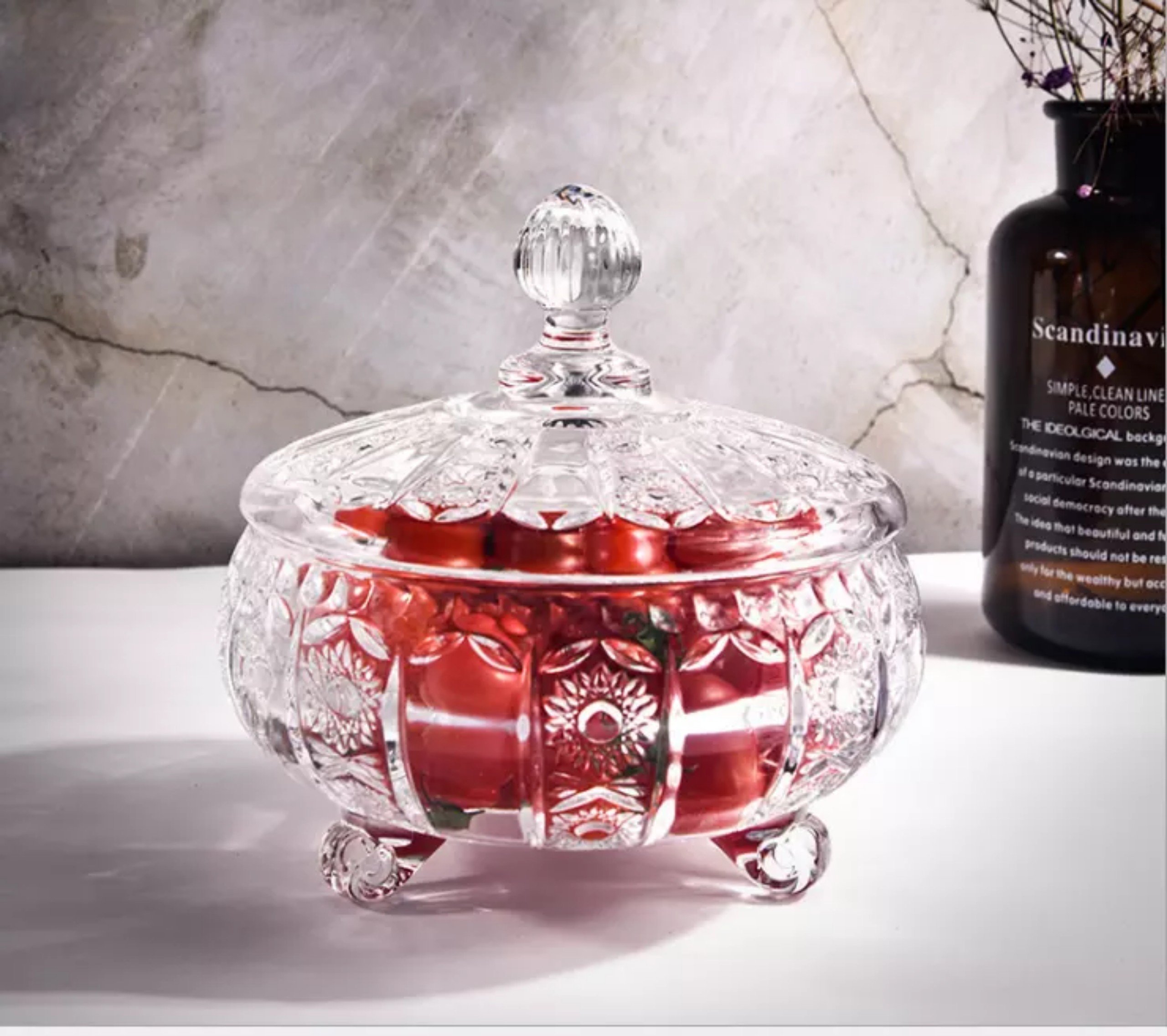 [ảnh thật] Hủ Thủy tinh đựng bánh kẹo mứt dạng pha lê sáng bóng với họa tiết độc đáo cao cấp