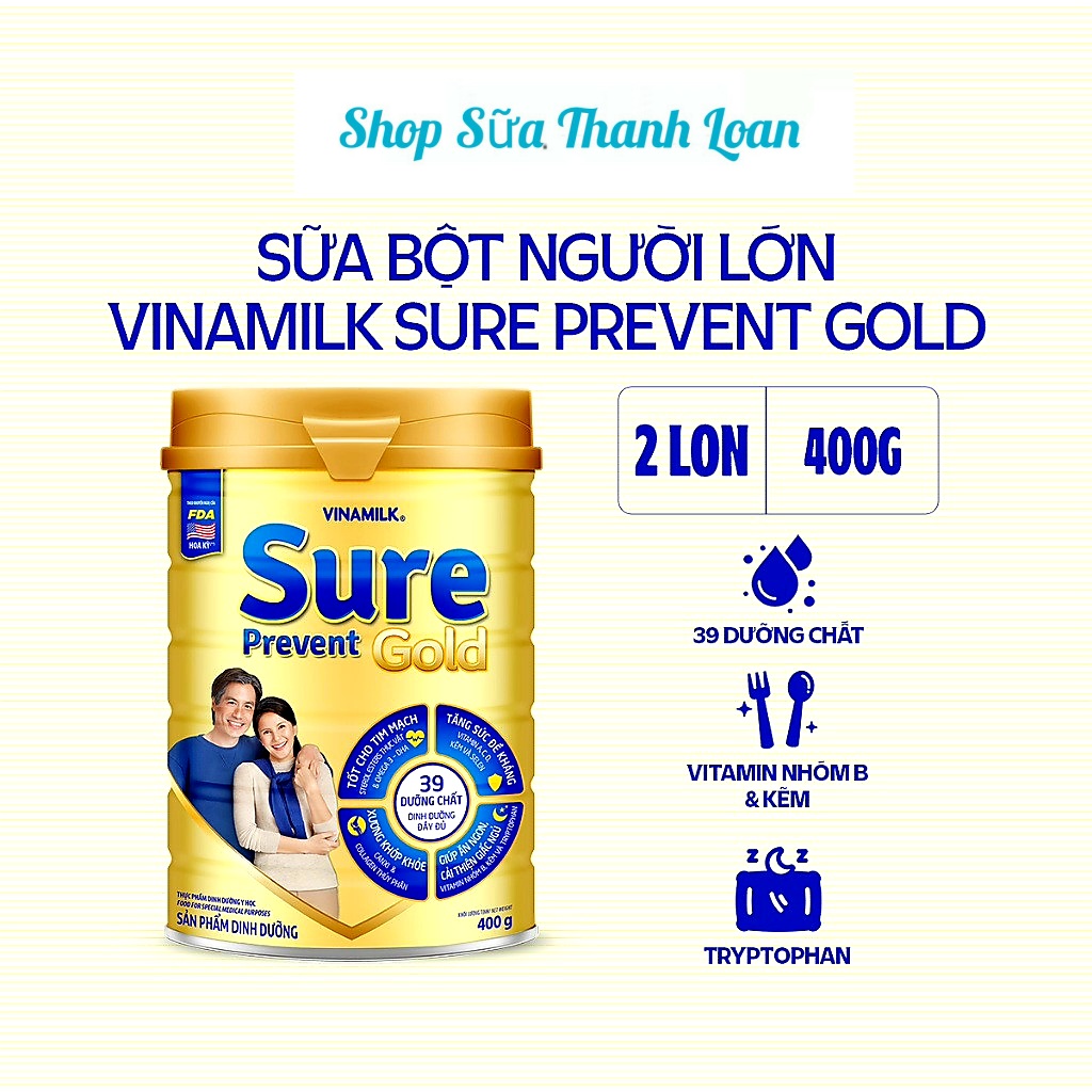 (HSD T8-2026) COMBO 2 LON SỮA BỘT VINAMILK SURE PREVENT GOLD 400G