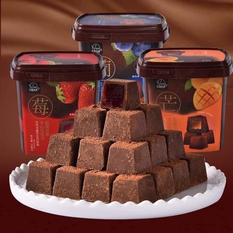 Hộp socola nama tươi nhân trái cây siêu ngon, chocolate nhân 3 vị hoa quả 158g sang xịn