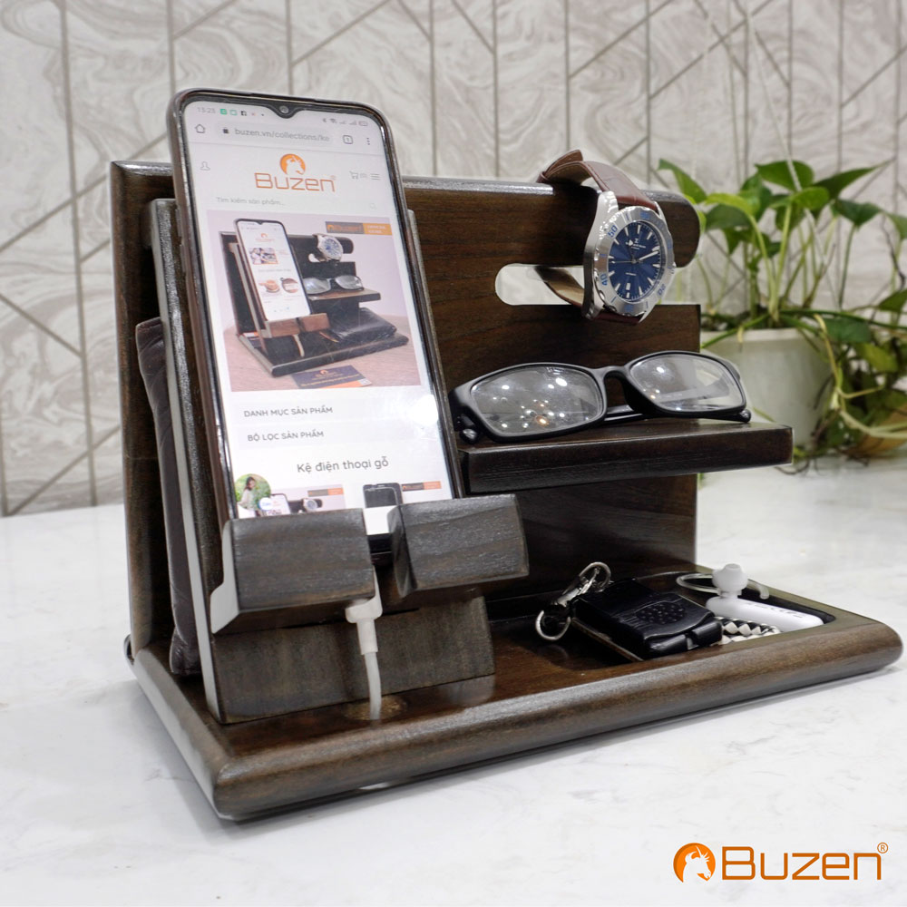 Kệ điện thoại Giá đỡ điện thoại bằng gỗ tự nhiên để bàn BUZEN - Wooden phone docking station