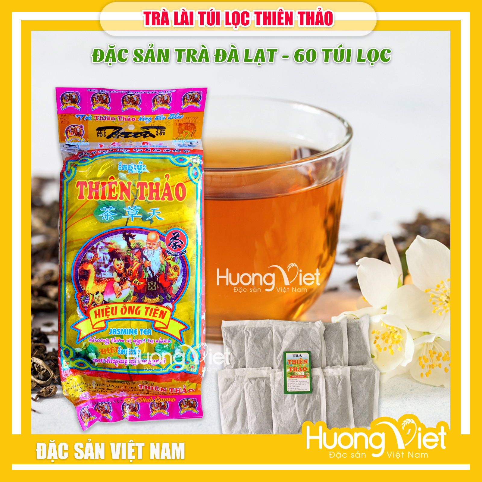 Trà LÀI TÚI LỌC Thiên Thảo 350g loại 1, trà đá miền Nam hương vị trà tiên, chè nóng thơm ngon [ 60 TÚI LỌC ]