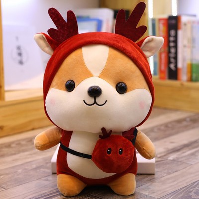Gấu Bông Gối Ôm Chó Shiba Đeo Túi Cosplay Size 25cm Cún Con Đáng Yêu Vải Co Dãn 4 Chiều