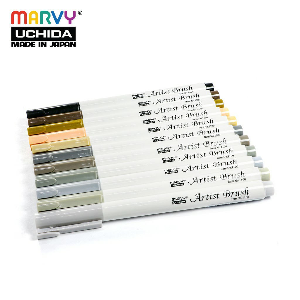 [HCM]Bút Marvy Artist Brush 1100 Bảng Nâu Xám