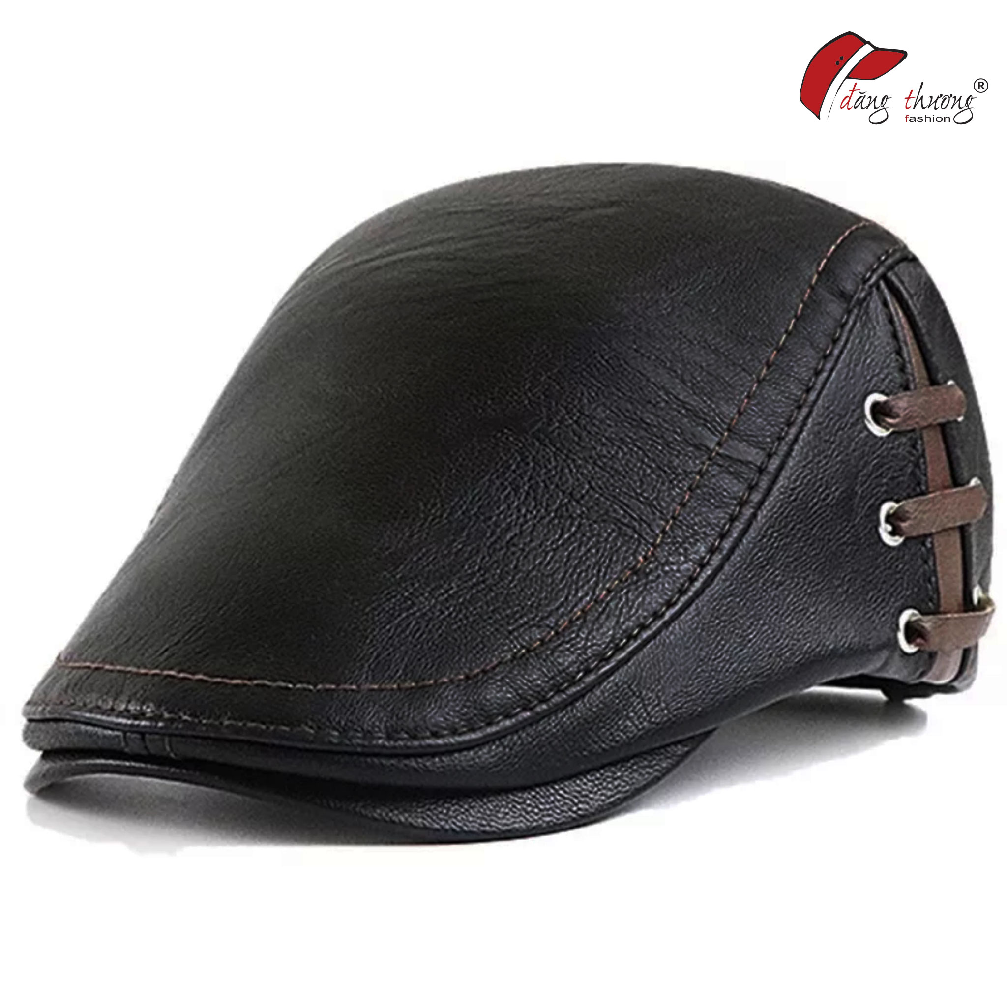 Mũ nồi beret nam da Pu cao cấp Màu đen phối nâu