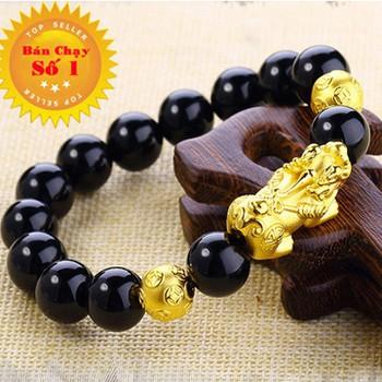 Vòng đá phong thủy đen có tỳ hưu bằng vàng 24k mang đến may mắn tài lộc, sức khỏe