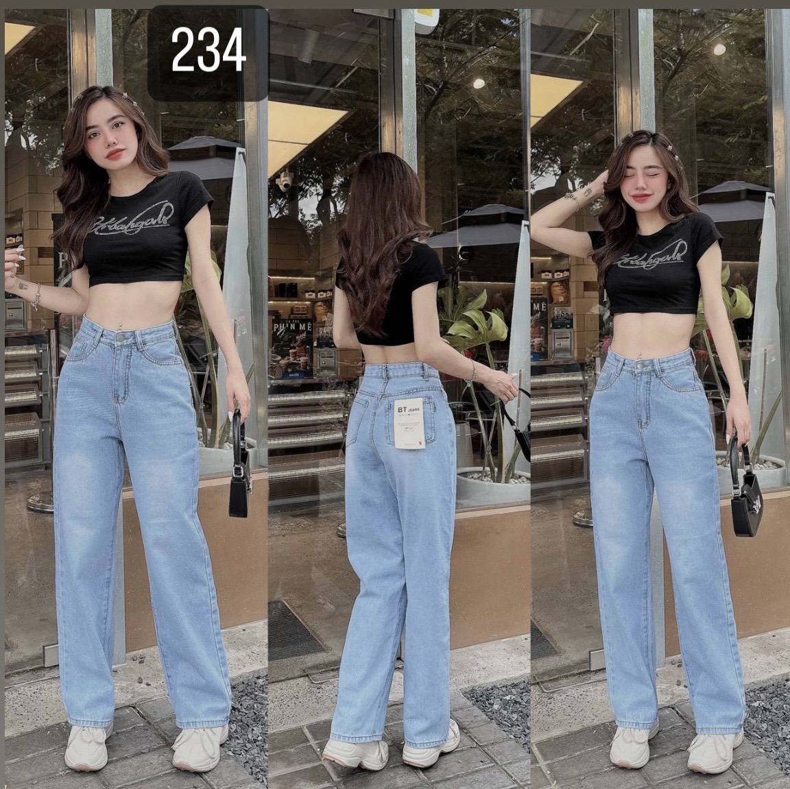Quần baggy jean nữ dáng dài ống rộng suông lai mẫu trơn đơn giản 2 màu dành cho bạn gái từ 35 đến 50kg