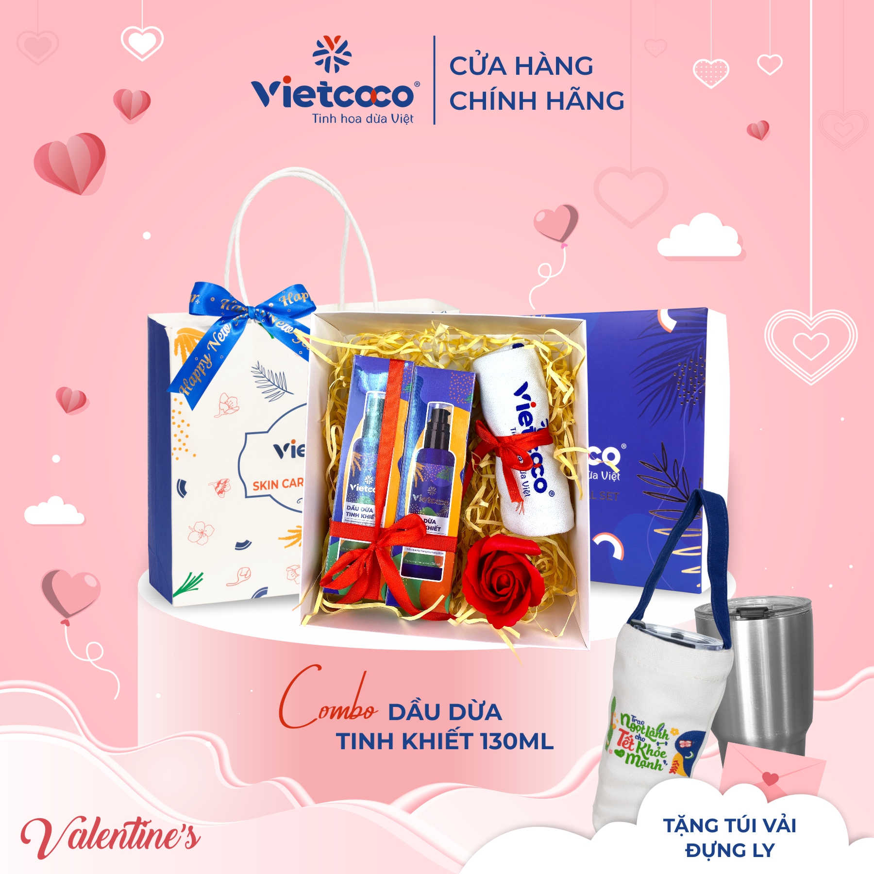Hộp combo 2 chai dầu dừa tinh khiết Vietcoco 130ml