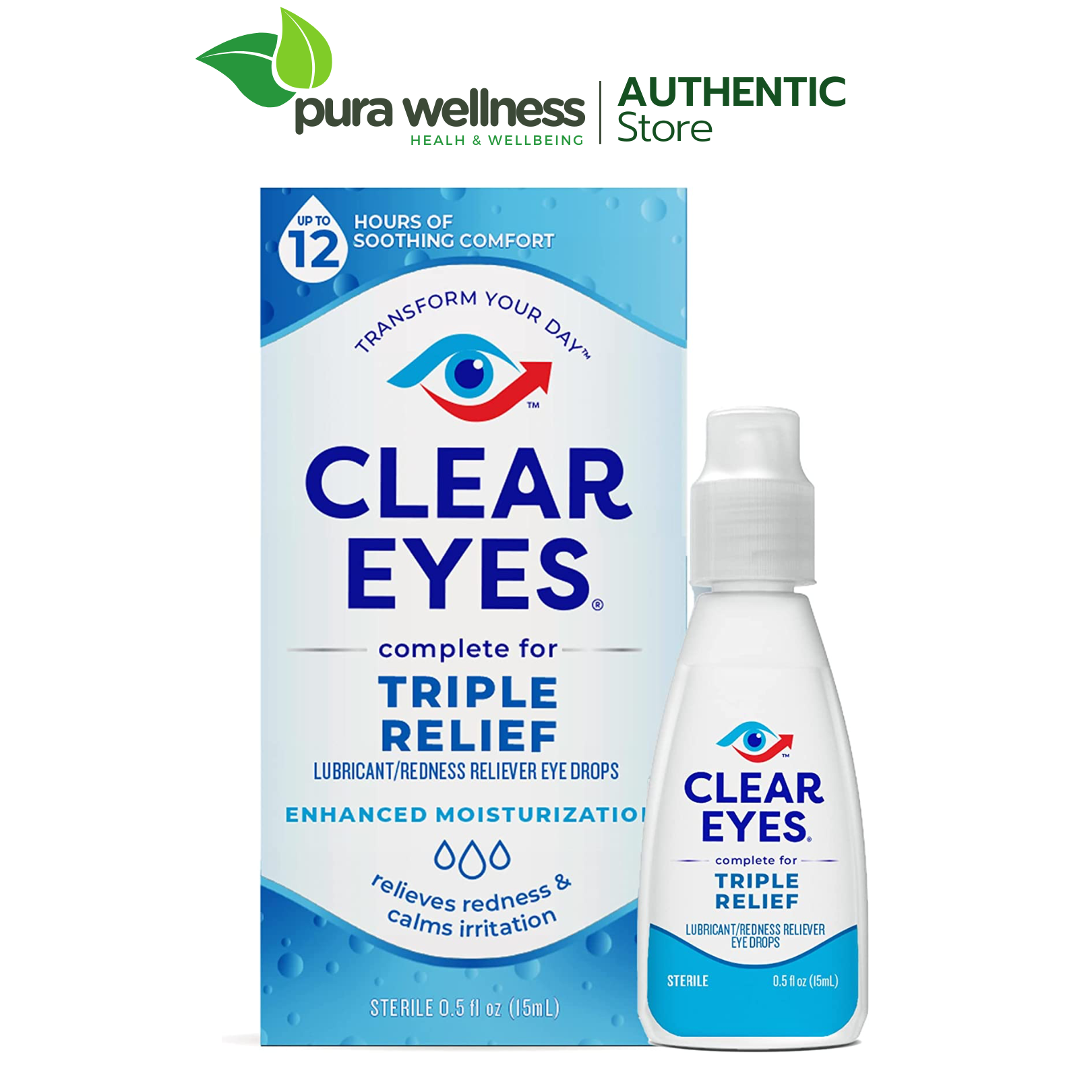 Clear Eyes Triple Relief Eye Drops 15ml Nước nhỏ mắt làm dịu, dưỡng ẩm mắt gấp 3 lần