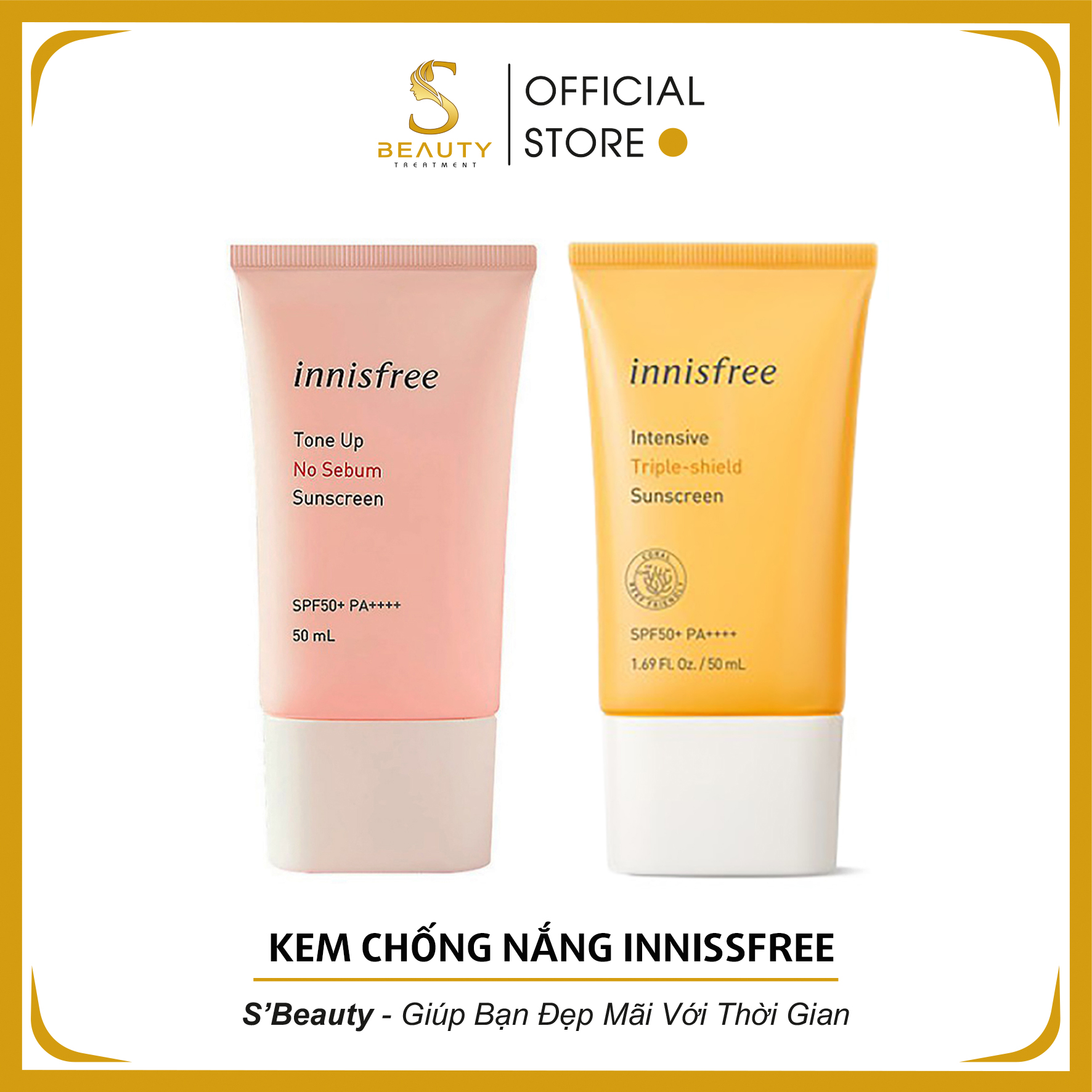 Kem Chống Nắng, Kem Chống Nắng Innissfree, Nâng Tone, Kiềm Dầu, Lâu Trôi, Làm Sáng Da SPF50+ PA++++ 50ml - S'Beauty - SB001