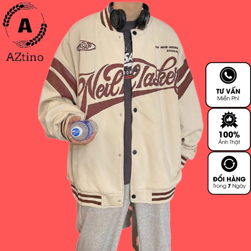 ∋▣  Bomber - TINOWEAR áo khoác Bóng Chày 2 Màu Form Rộng Unisex Thời trang unisex Tino