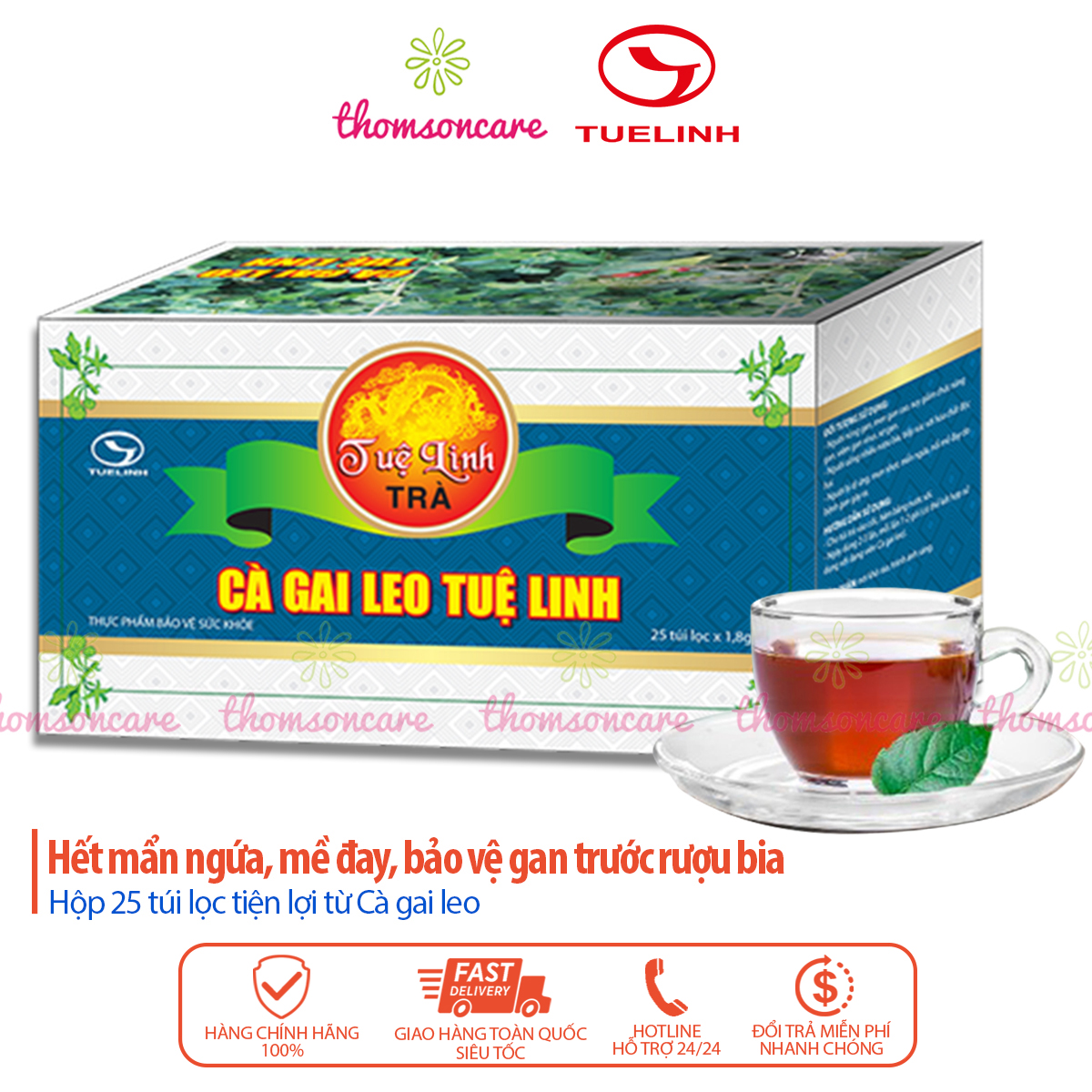 Trà Cà gai leo Tuệ Linh hộp 25 túi lọc - mát gan thanh nhiệt giải độc gan từ thảo dược tra ca gai leo Tue Linh Thomsoncare
