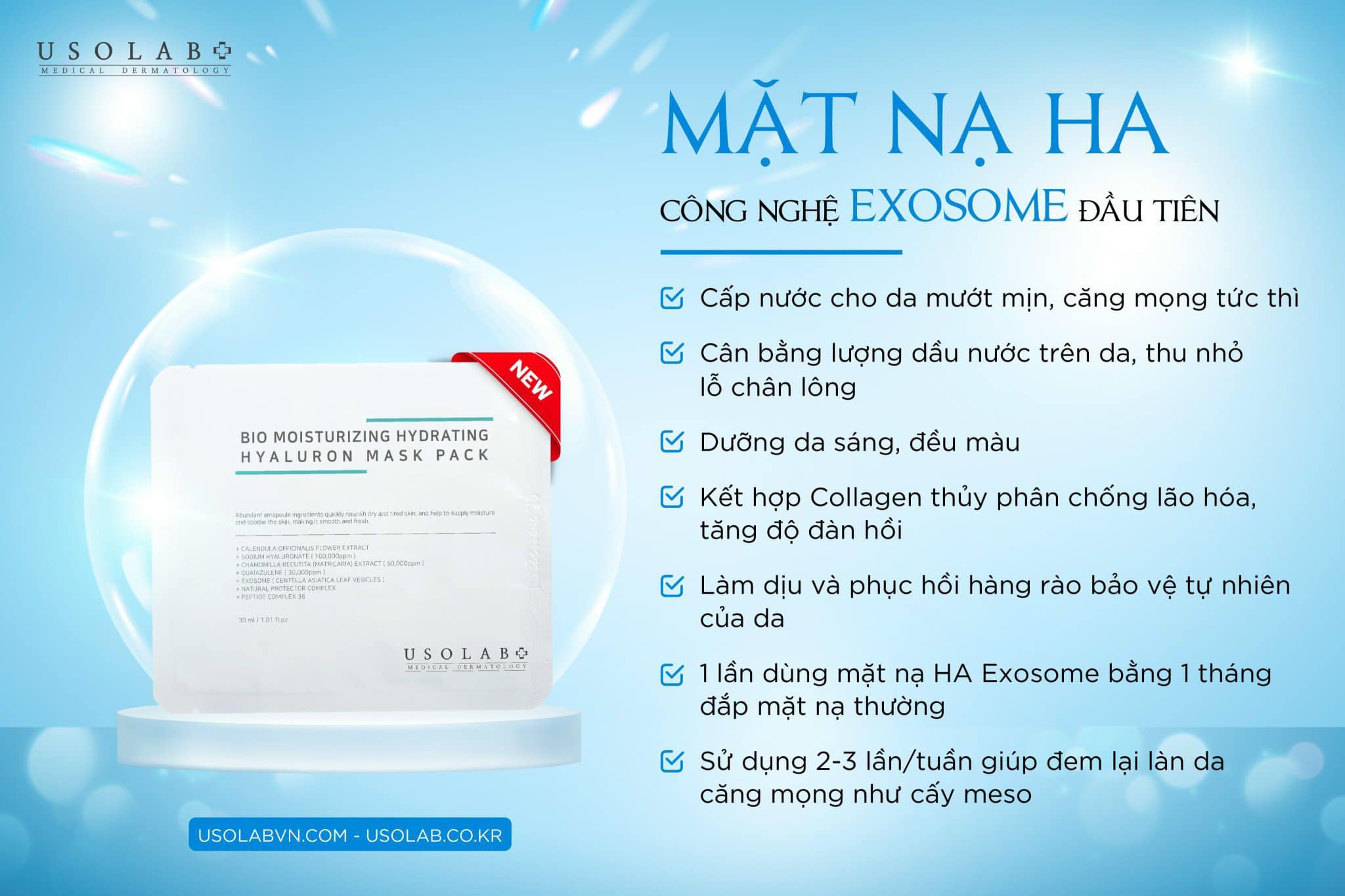Mặt Nạ Exosome HA Usolab Bio Moisturizing Hydrating Hyaluron Mask