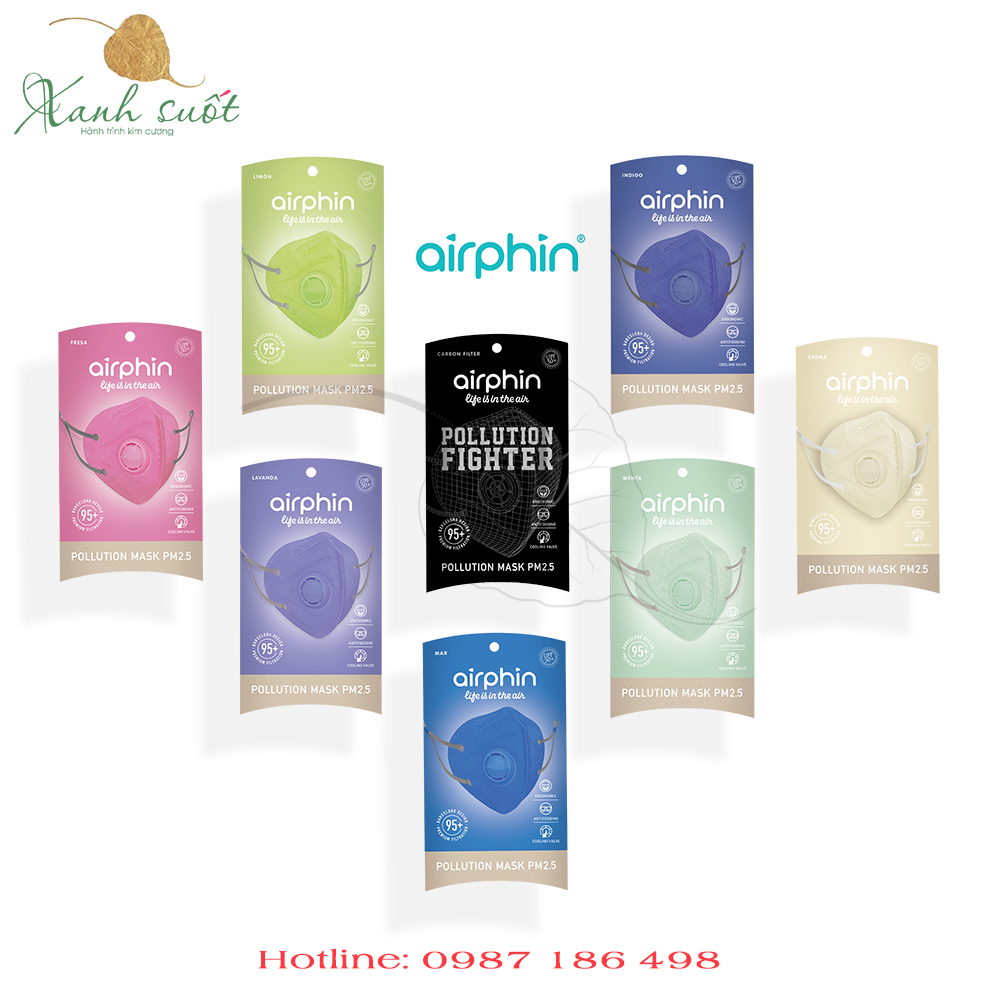 Khẩu trang người lớn airphin có van- khẩu trang chống bụi mịn-khử mùi-chống mờ kính - pollution mask pm 2.5