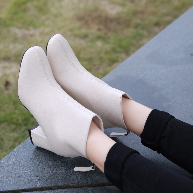 Giày boots, bốt cổ cao da mềm gót vuông 5cm, bốt nữ công sở thời trang thanh lịch hàng full box