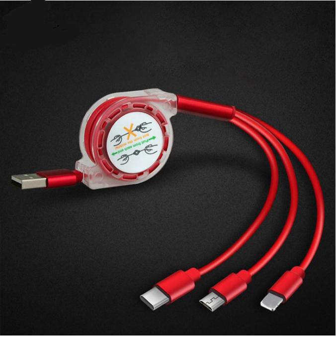 Cáp sạc 3 đầu thông minh Lightning Type C và Micro USB Iphone new 2019