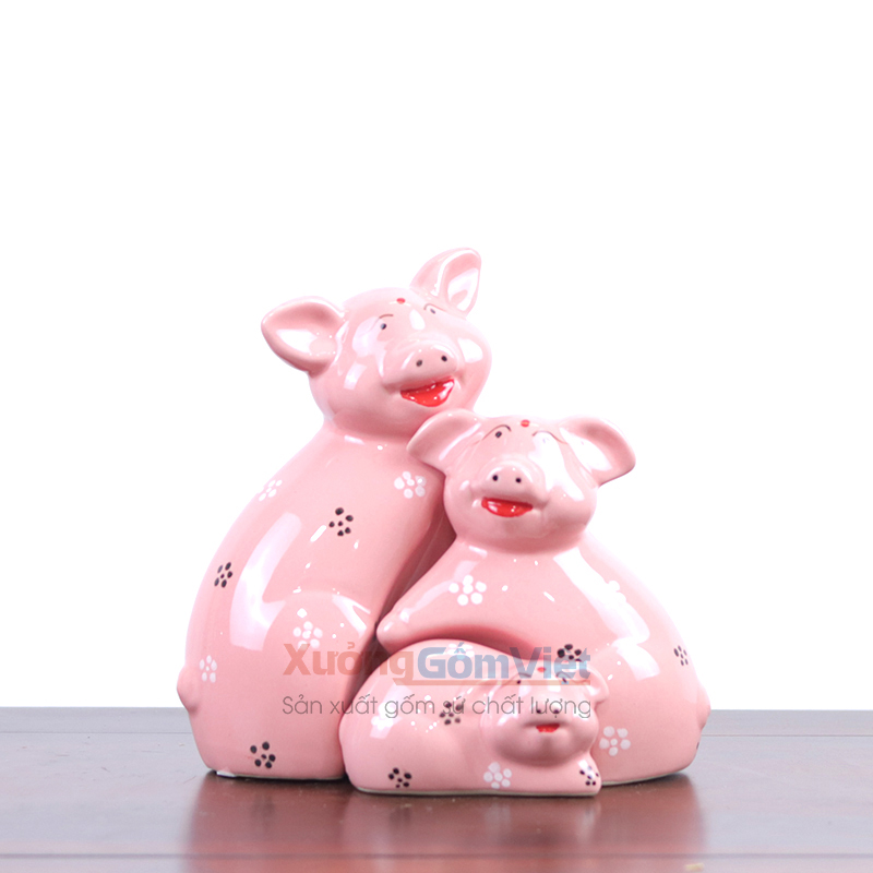 Bộ 3 lợn đứng - bộ lợn trang trí siêu cute - hàng thủ công gốm sứ bát tràng cực an toàn
