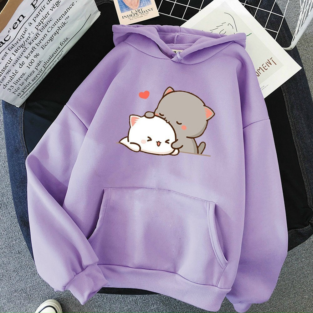ÁO KHOÁC NỈ HOODIE UNISEX IN STICKER MÈO SIÊU CUTE VẢI NỈ DÀY DẶN DÁNG RỘNG MŨ LIỀN CÁ TÍNH
