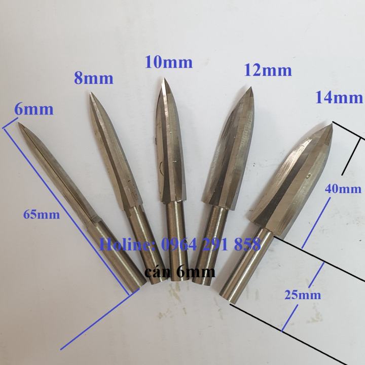 Bộ 6 mũi phá gỗ lũa làm bonsai 6,8,10,12,14mm dùng cho máy khoan máy mài khuôn - mũi tỉa gỗ siêu dài trục 6mm
