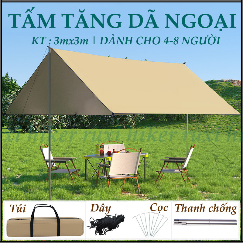 Tấm tăng lều cắm trại tăng lều dã ngoại, chống nắng, bạt tăng dã ngoại kèm cọc chống và đủ phụ kiện