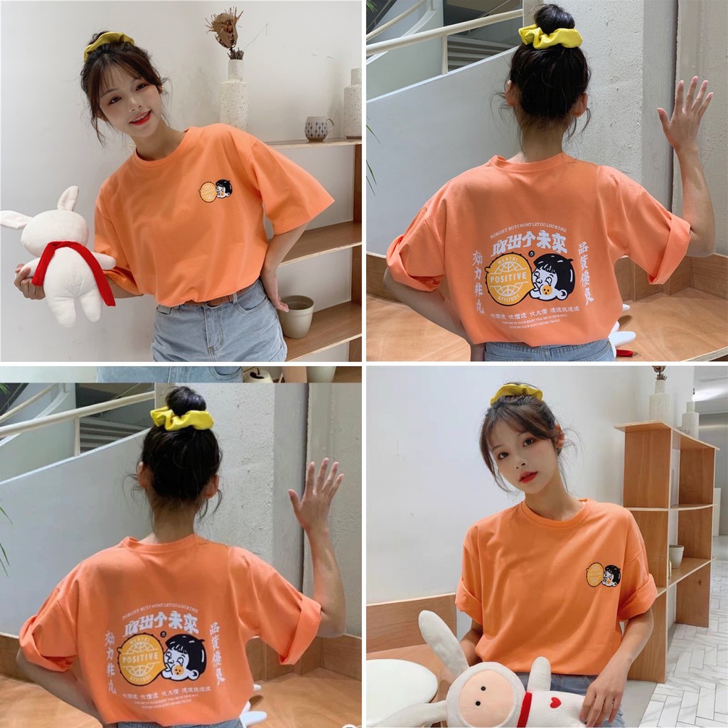 Áo thun cam thổi bong bóng - áo thun tay lỡ form rộng unisex 38-65kg nam nữ