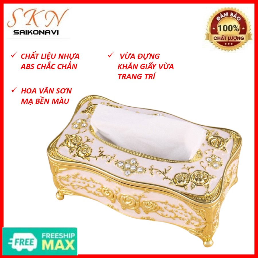 Hộp đựng giấy ăn mạ vàng cao cấp hộp khăn giấy hoa văn phong cách cổ điển châu âu