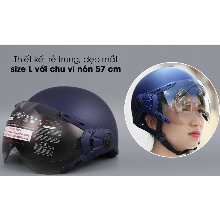 Mũ bảo hiểm nửa đầu có kính asia 105k, nón bảo hiểm 1/2 có kính chống chói