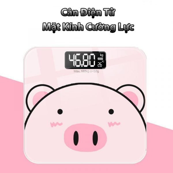 Cân điện tử hình heo siêu xinh chịu lực tốt lên đến 180 kg mặt kính sang trọng - cân điện tử sức khỏe màn hình led mini hình chú heo xinh xắn - cân điện tử gia đình