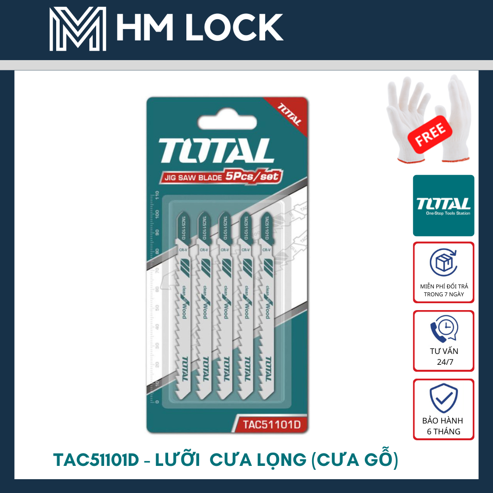 Bộ 5 lưỡi cưa gỗ total - dài 75mm - tac51101d - hàng chính hãng - hm lock