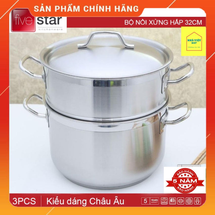 [ FreeShip] Bộ Nồi Xửng Hấp Inox Fivestar-3 Đáy 32cm-Nắp Inox,Đáy Từ Sáng Bóng, Dày Đẹp [ NhaViet247] Đồ Dùng Nhà Bếp-Dụng Cụ Nấu Ăn ,Xoong Nồi Tân Hợp Thành -Chính Hãng-Bảo Hành 60 Tháng