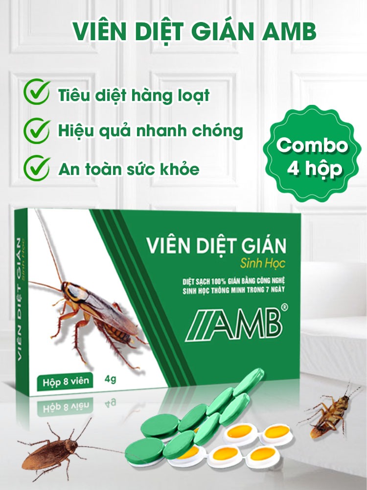 Combo 4 hộp thuốc diệt gián sinh học AMB thuốc diệt gián Đức hiệu quả an toàn sức khỏe hộp 8 viên