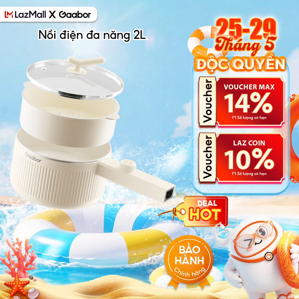 Nồi điện đa năng Gaabor EC-20E01B dung tích lớn 2L, lòng nồi chống dính 2 mức nhiệt - Bảo hành 12 tháng 1 đổi 1