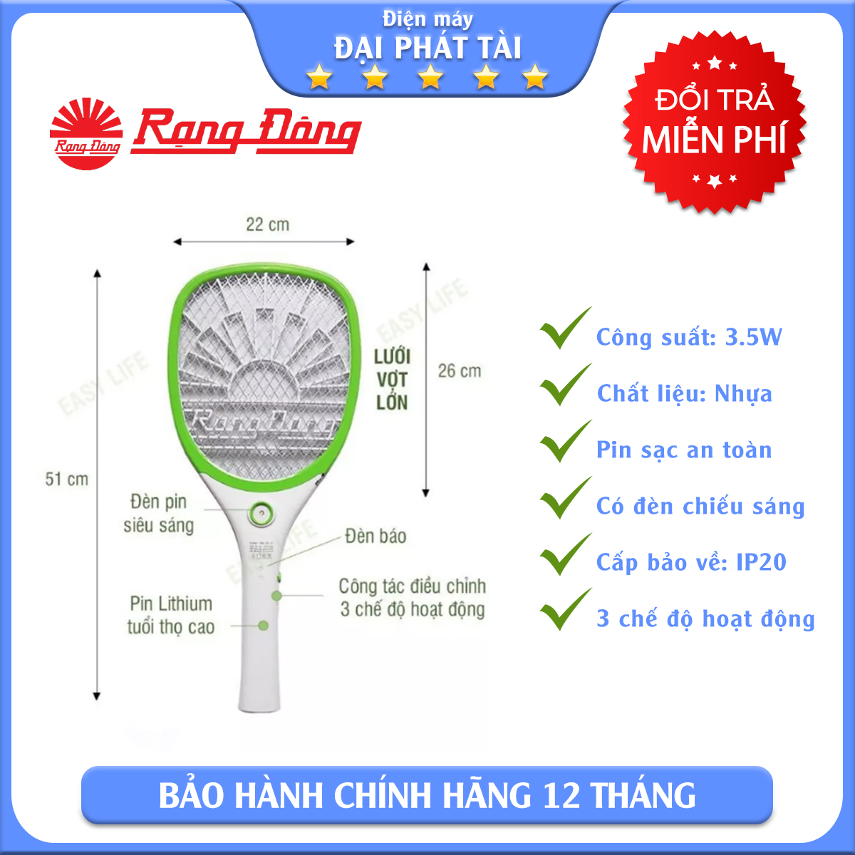 Vợt bắt muỗi Rạng Đông  RD01