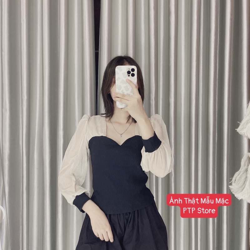 Áo gân phối voan tay bồng tiểu thư xinh đẹp lăm h8 love 9