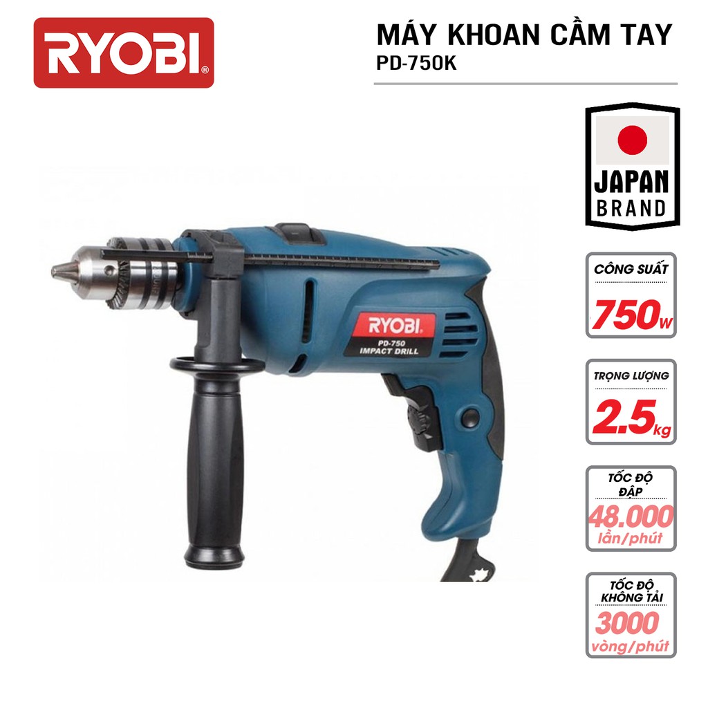 Bộ máy khoan cầm tay đa năng điện 750w ryobi - pd-750k