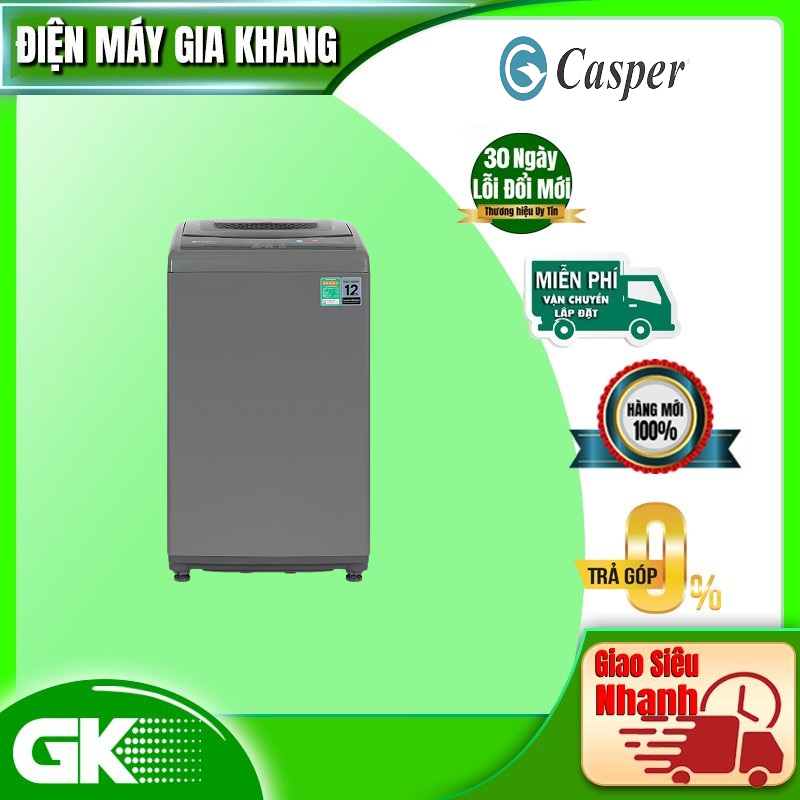 Máy giặt Casper 7.5 kg WT75NG1 Khóa trẻ em Lồng giặt hình giọt nước giúp giảm tác động lên quần áo Sấy gió Tự động vệ sinh lồng giặt GIAO TOÀN QUỐC HCM