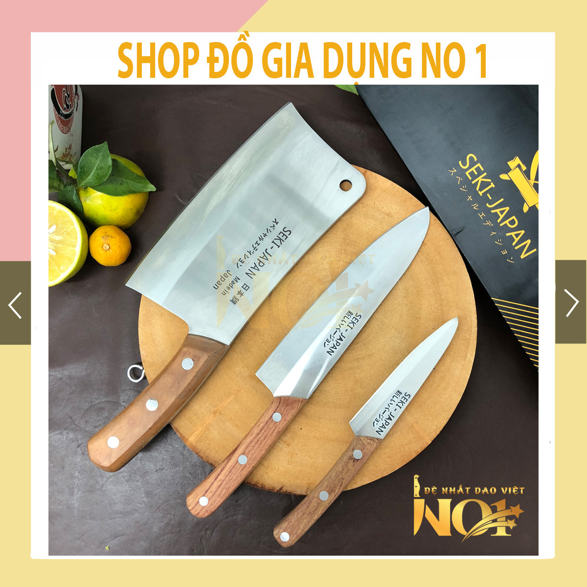 Dao SeKi, dao làm bếp bộ dao 3 dao bếp Nhật Bản chính hãng là từ thép trắng không gỉ gồm dao chặt dao thái và dao gọt sắc bén