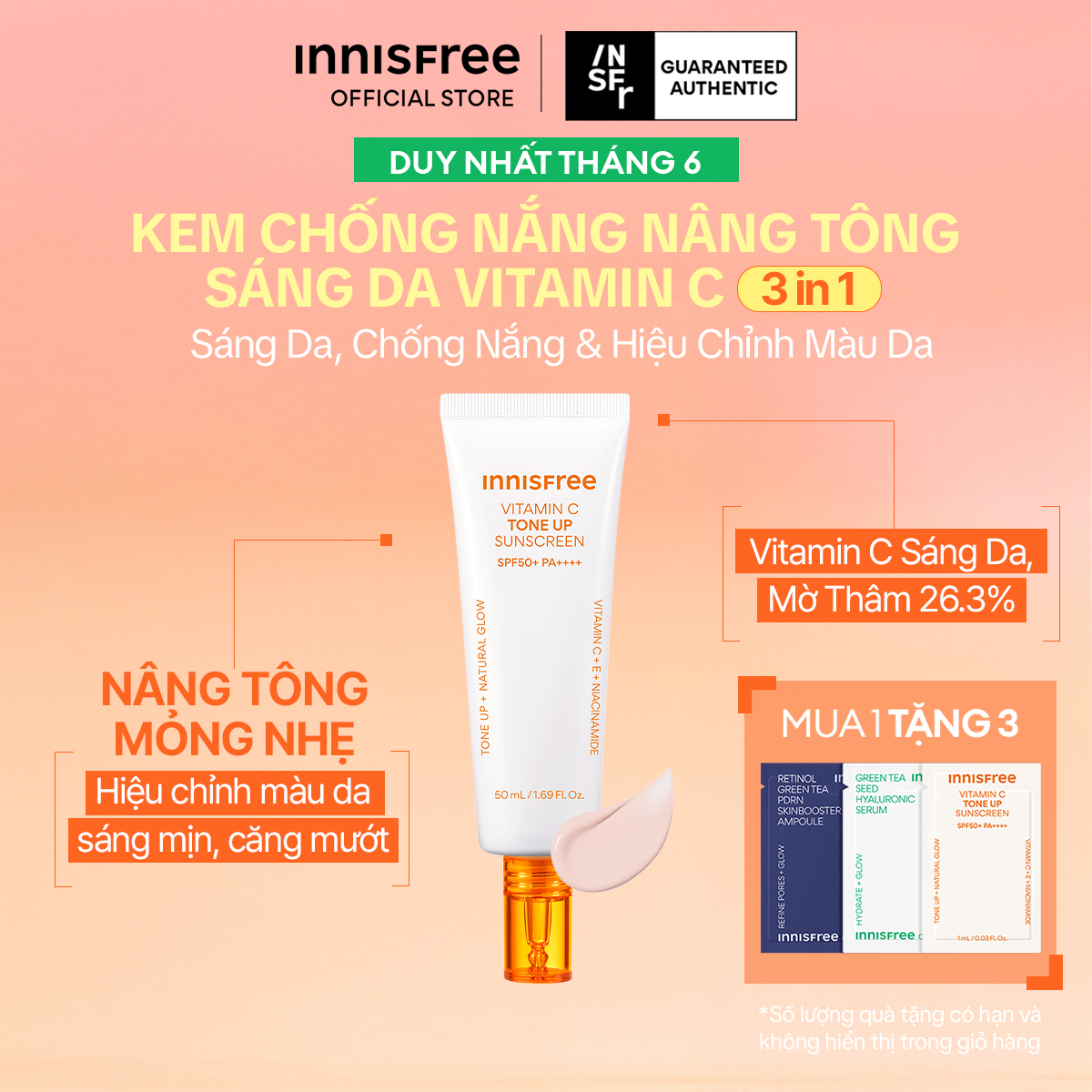 Kem chống nắng nâng tông INNISFREE VITAMIN C TONE UP SUNSCREEN SPF50+ PA++++