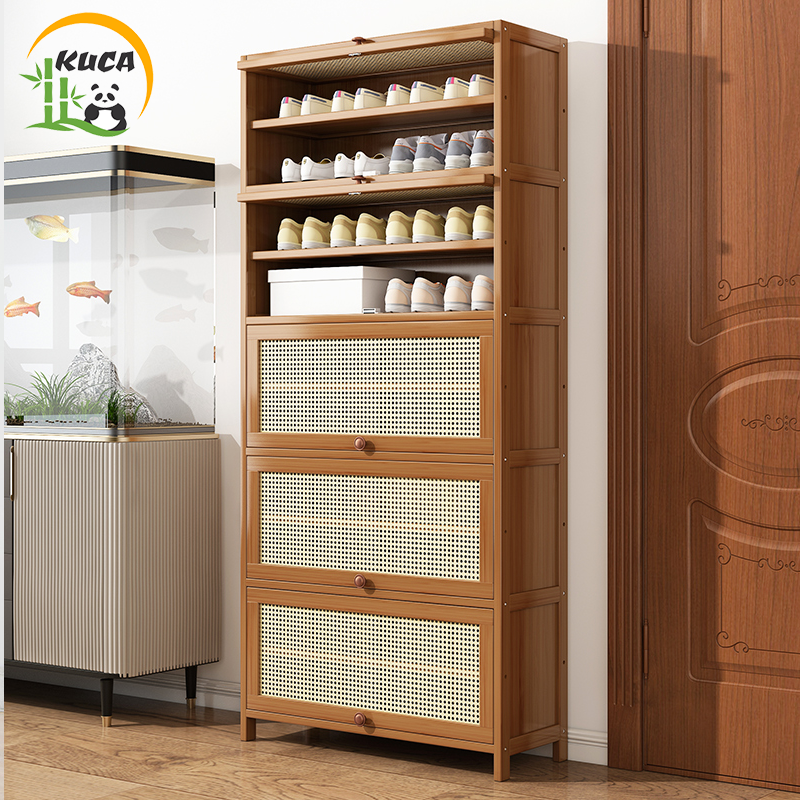 KUCA Cửa xếp Tủ giày giá giày ngăn kéo tủ giày giá giày tủ giày tủ giày tre khỏe