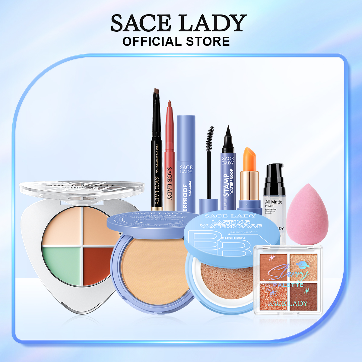 Bộ trang điểm SACE LADY đầy đủ 11 món【phấn + phấn BB + phấn mắt + bút kẻ mắt + mascara + chì kẻ mày + son bóng + mặt nạ môi + kem che khuyết điểm + kem lót + mút trộn 