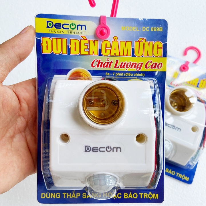 Đui đèn cảm ứng hồng ngoại DECOM - Đuôi đèn cảm biến chuyển động hàng việt nam BH 12 tháng